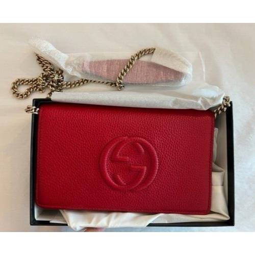 Gucci Soho Red Crossbody Wallet Leather Handbag Shoulder Bag Italy