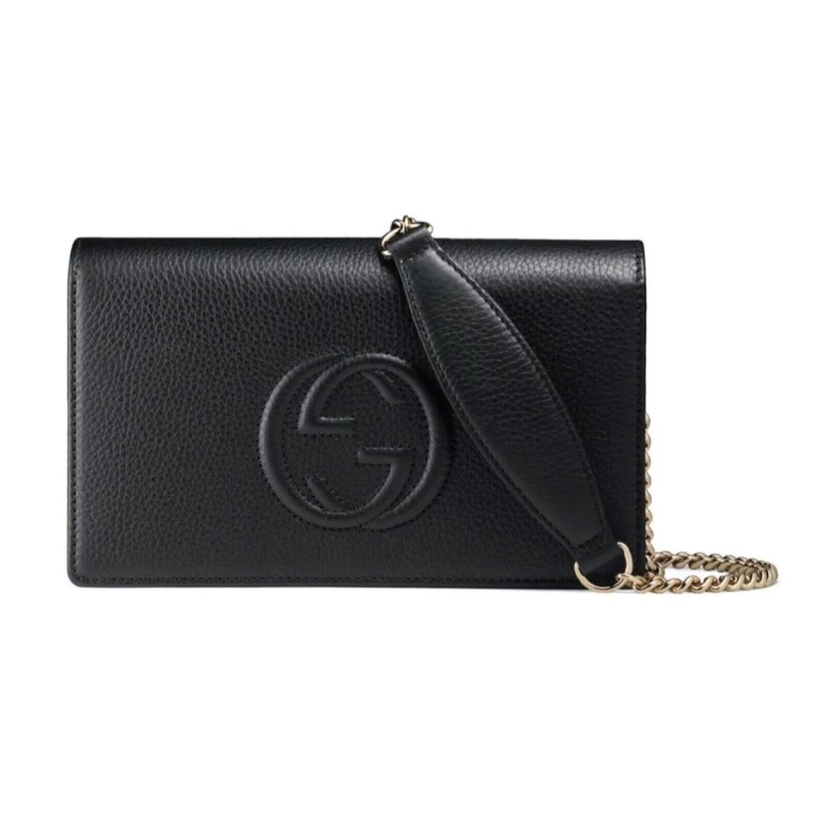 Gucci Soho Wallet Cross Body Chain Strap Black Italian Leather Bag