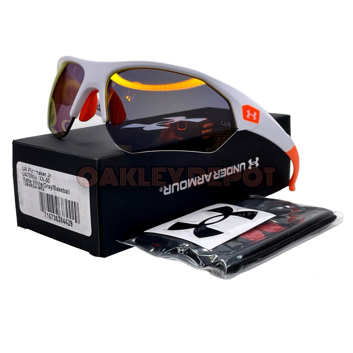 Under Armour Playmaker JR Matte White/orange Youth Baseball Sunglasses 211 - Frame: MATTE WHITE, Lens: Orange