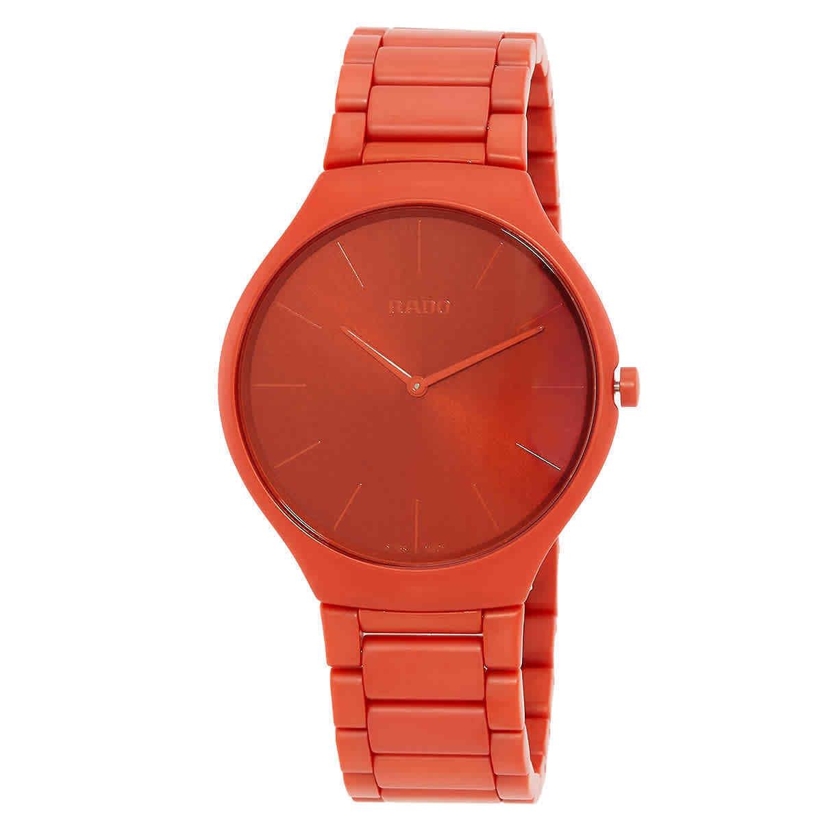 Rado True Thinline Quartz Orange Dial Men`s Watch R27095652 - Dial: Orange, Band: Orange, Bezel: Orange