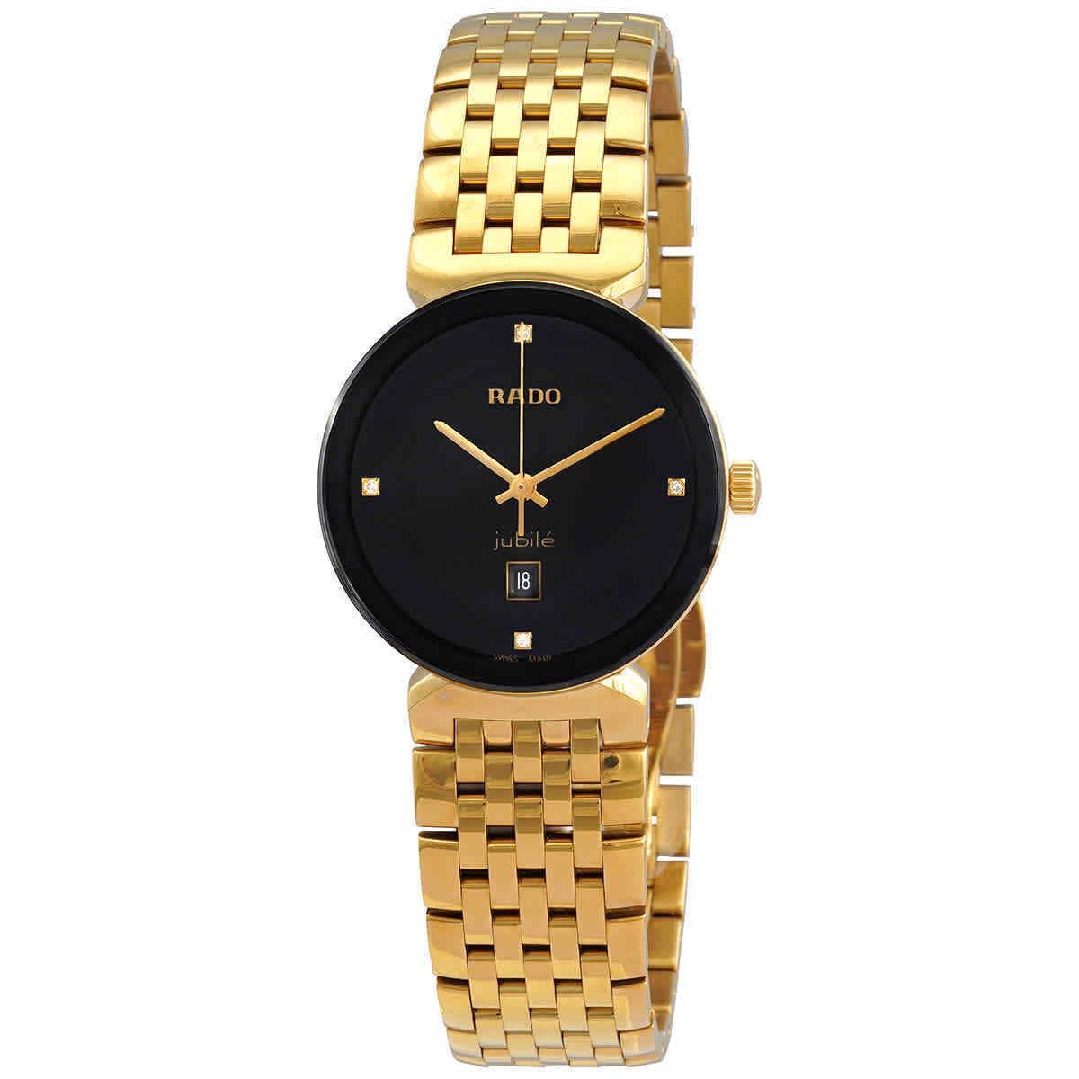 Rado Florence Quartz Diamond Black Dial Ladies Watch R48915703 - Dial: Black, Band: Gold-tone, Bezel: Gold-tone