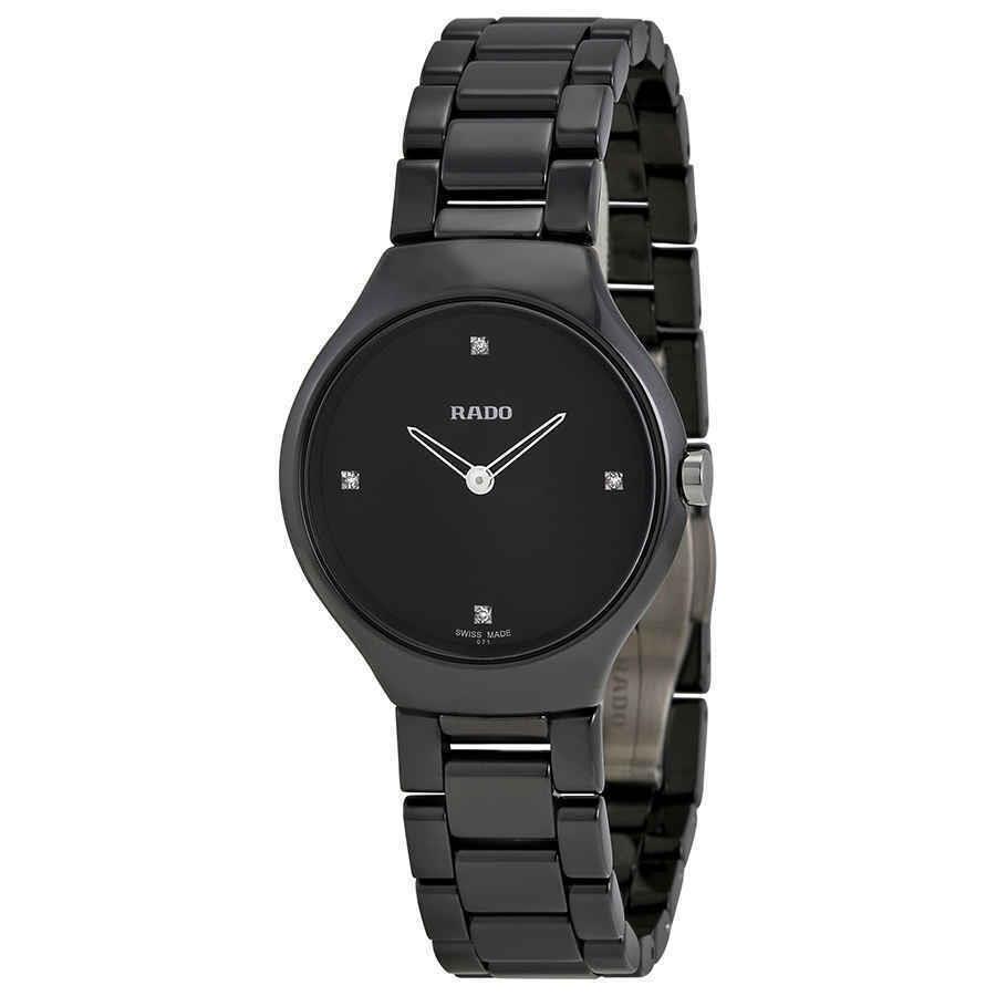 Rado True Thinline Black Dial Black Ceramic Ladies Watch R27742712