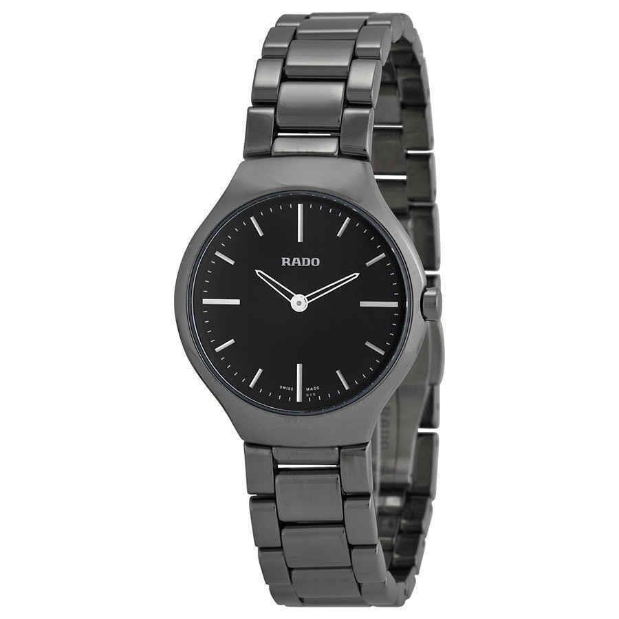 Rado True Thinline Black Dial Gunmetal Ceramic Ladies Watch R27956152