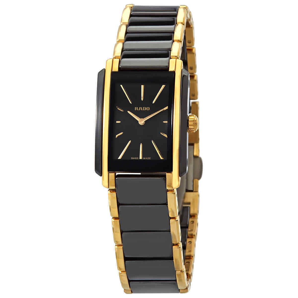 Rado Integral Quartz Black Dial Two-tone Ladies Watch R20845162 - Dial: Black, Band: Yellow Gold PVD, Bezel: Black