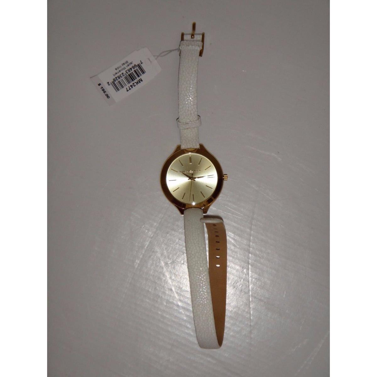 Michael Kors Women Slim Runway Gold Watch White Leather Double Wrap Strap  MK2477 - Michael Kors watch - 796483238282 | Fash Brands