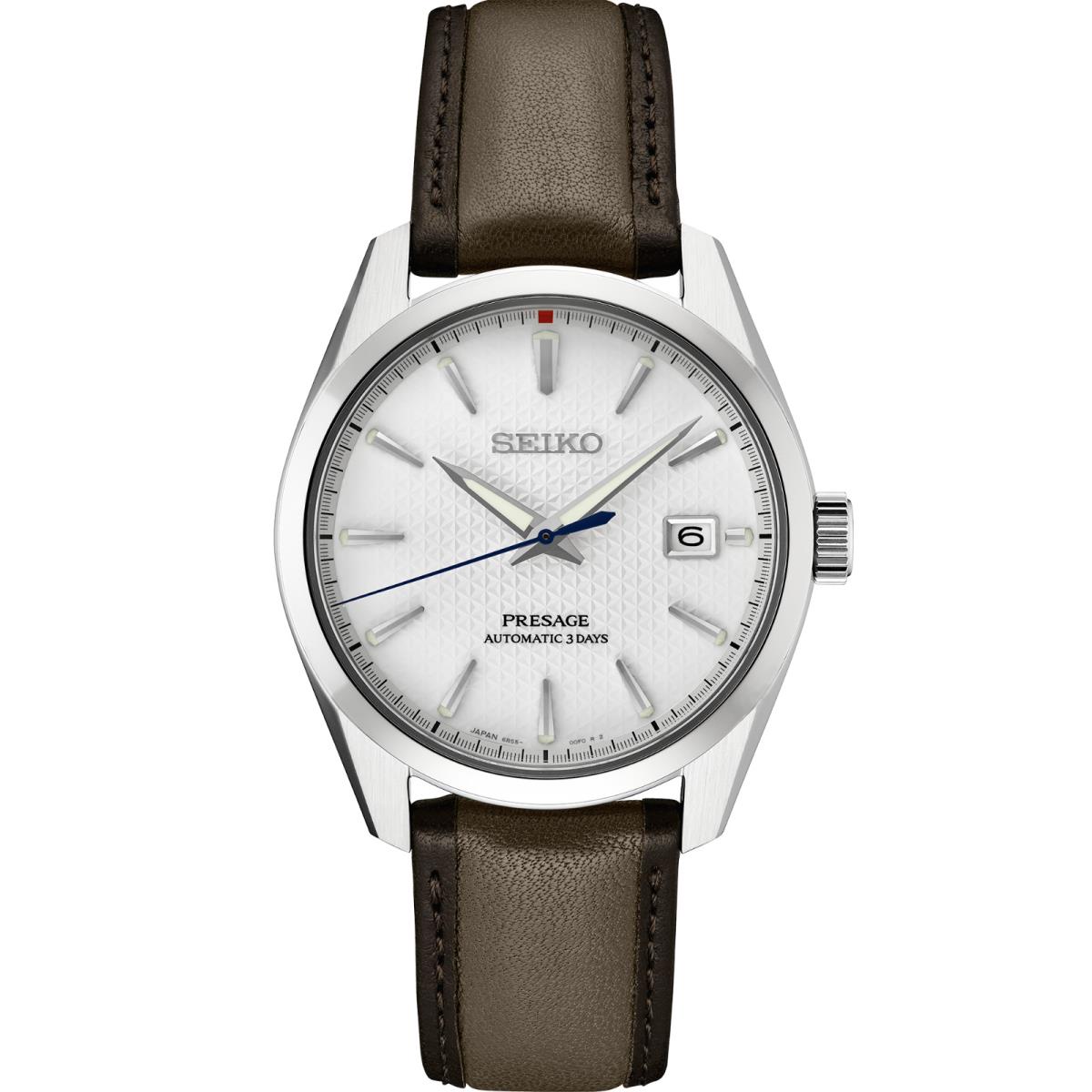 Seiko Presage Sharp Edged Leather Automatic Sapphire Limited Edition SPB413 - Dial: White, Band: Brown, Bezel: Silver