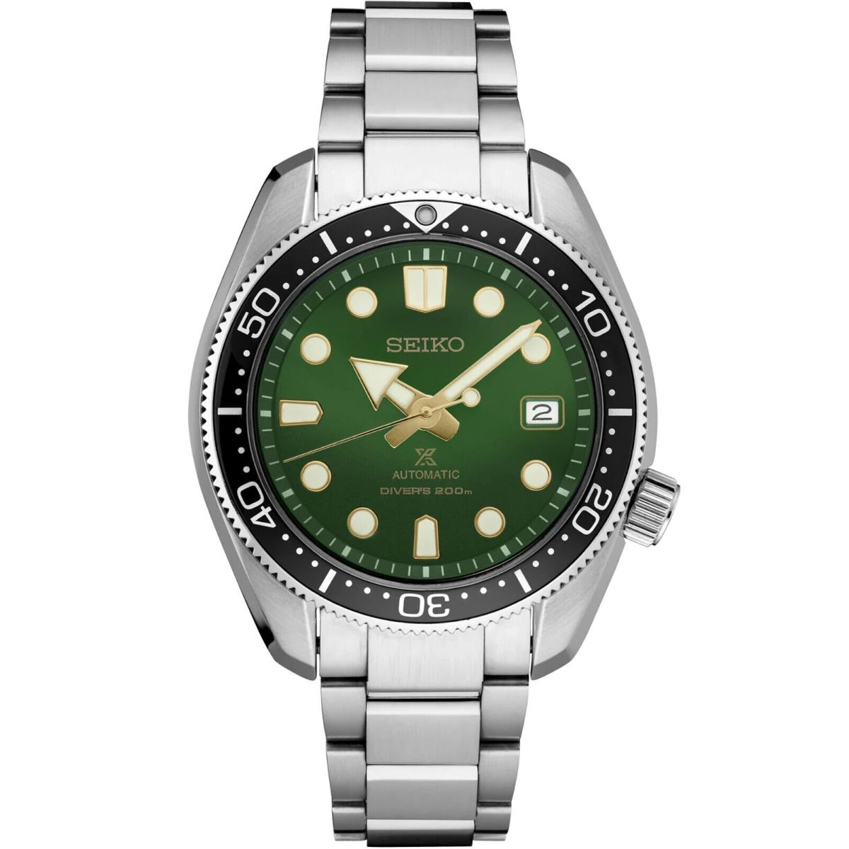 Seiko Prospex 200M Divers Green Dial Men`s Steel Bracelet Watch SPB105