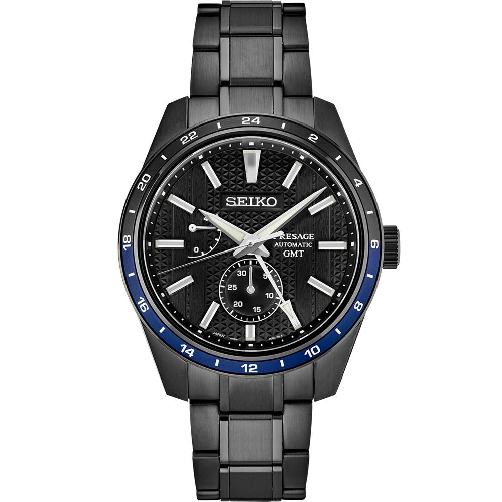 Seiko Presage Limited Edition Blue Black Bezel Men`s Watch SPB271 - Dial: Black, Band: Black, Bezel: Two-tone