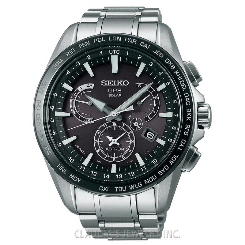 Seiko Astron Gps Solar Dual Time SSE077 - Dial: Black, Band: Silver, Bezel: Black