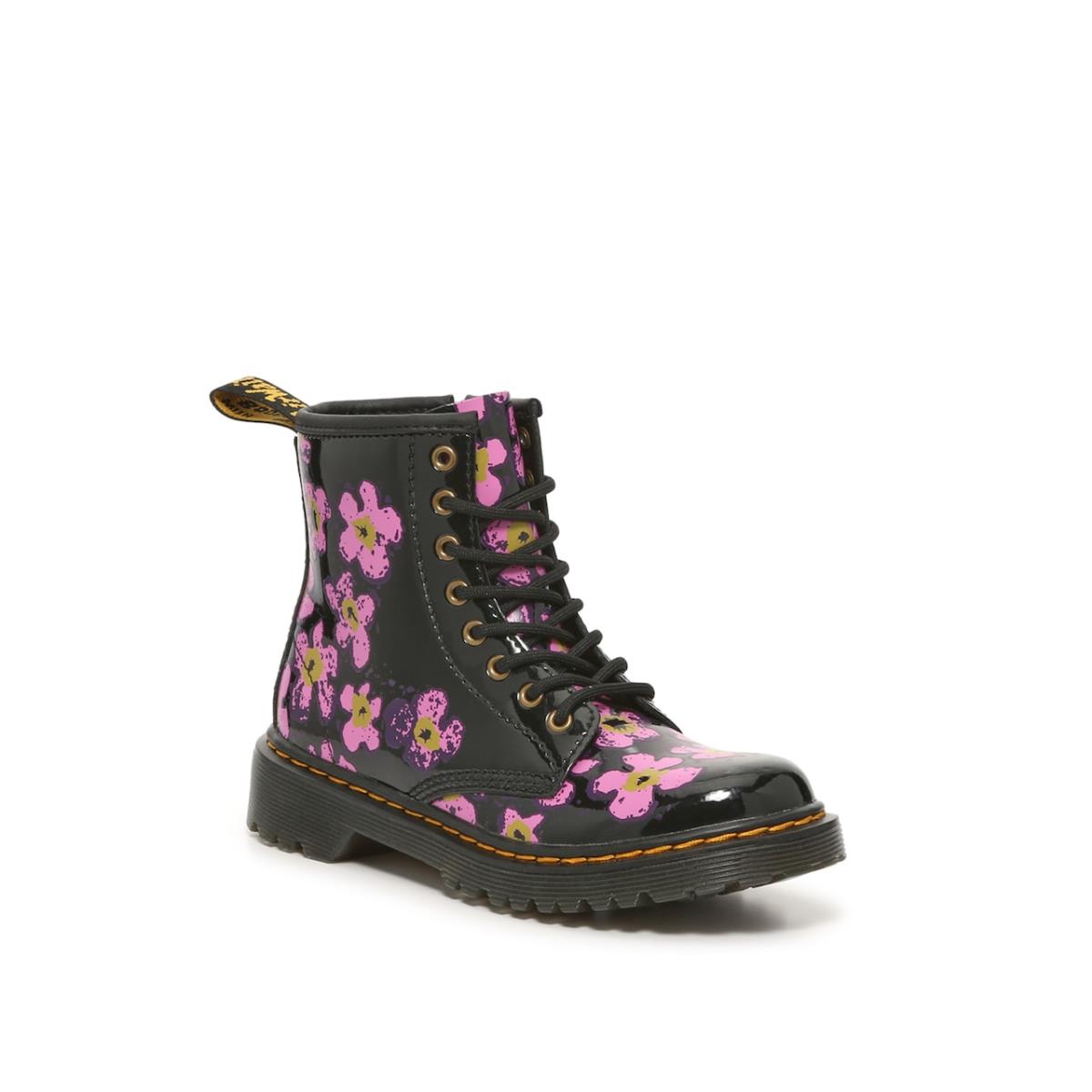 Girl`s Boots Dr. Martens Pansey Fayre Combat Boot Black/Pink Floral Print