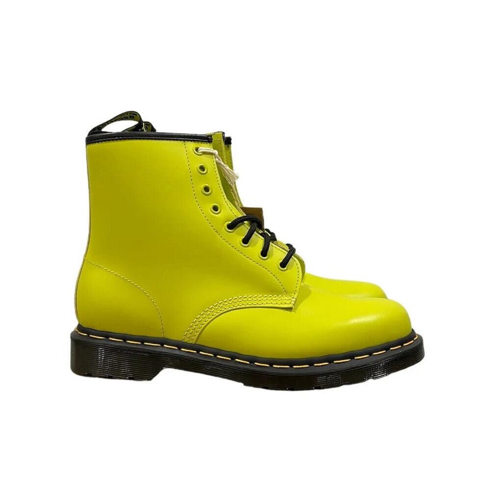 Dr. Martens Dr Marten 1460 Smooth Womens Casual Combat Boot Neon Yellow Black Lace Up Shoe 1