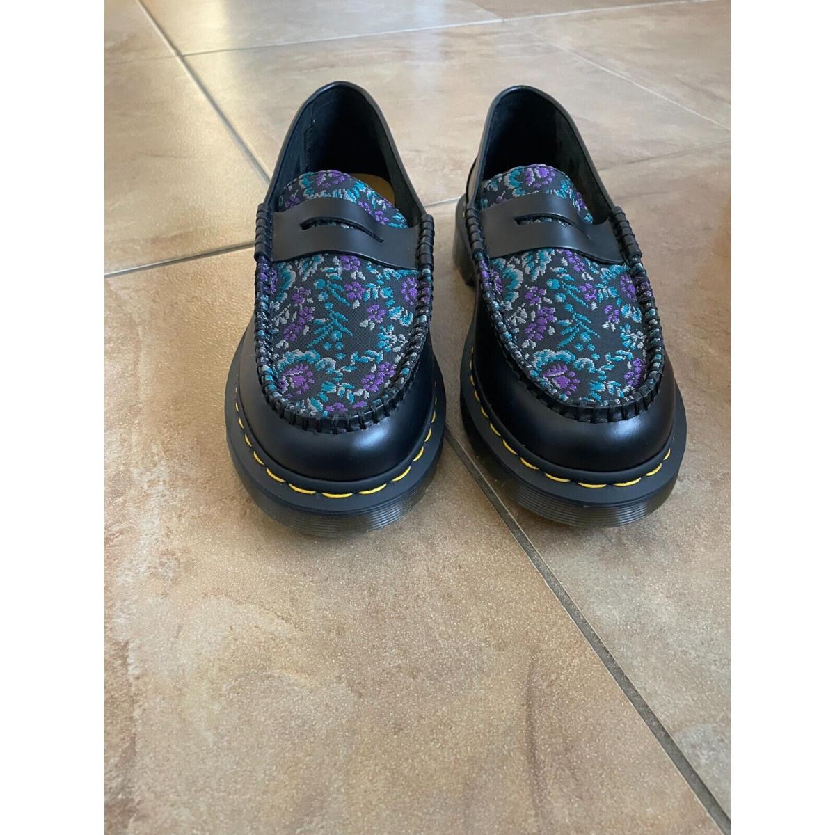 Dr. Martens Penton Black Leather Rich Purple Floral Loafer Oxford Shoes 9