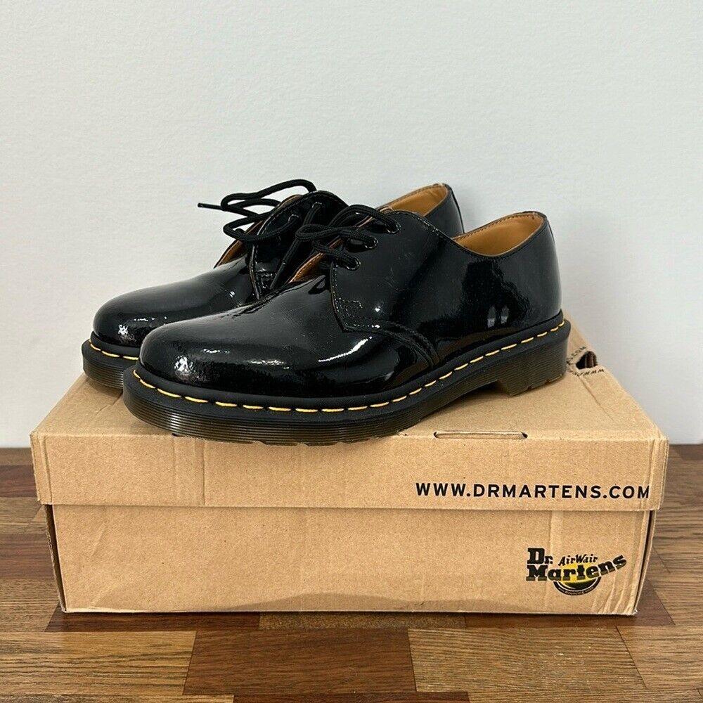 Dr Martens Women Oxfords 10 Black Patent Leather Platform Lace Grunge Lamper