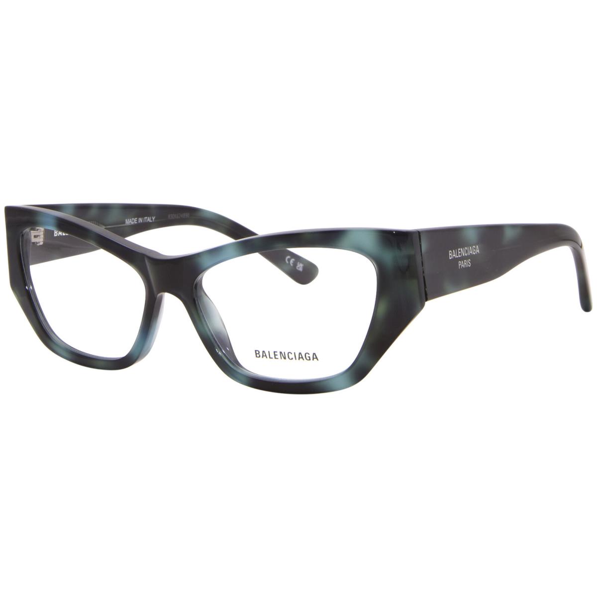 Balenciaga BB0372O 003 Eyeglasses Women`s Blue Havana Full Rim Cat Eye 55mm