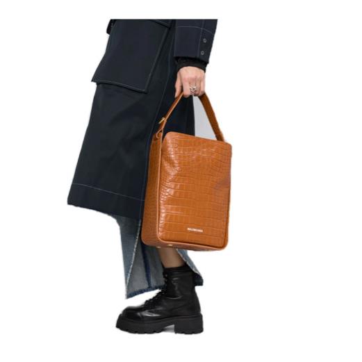 Balenciaga Tool 2.0 Croc-embossed North-south Tote Bag In Camel