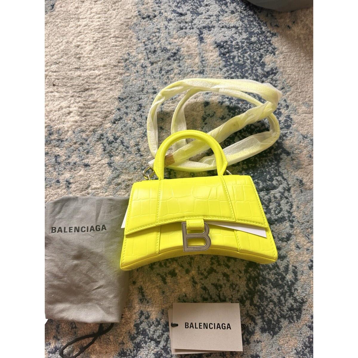 Balenciaga XS Hourglass Yellow Croc Leather Bag