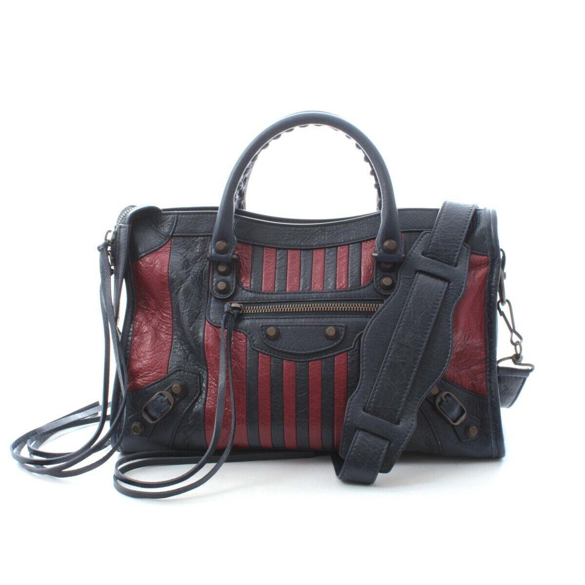 Balenciaga Classic City Marine Bordeaux Stripe Small Satchel 431621