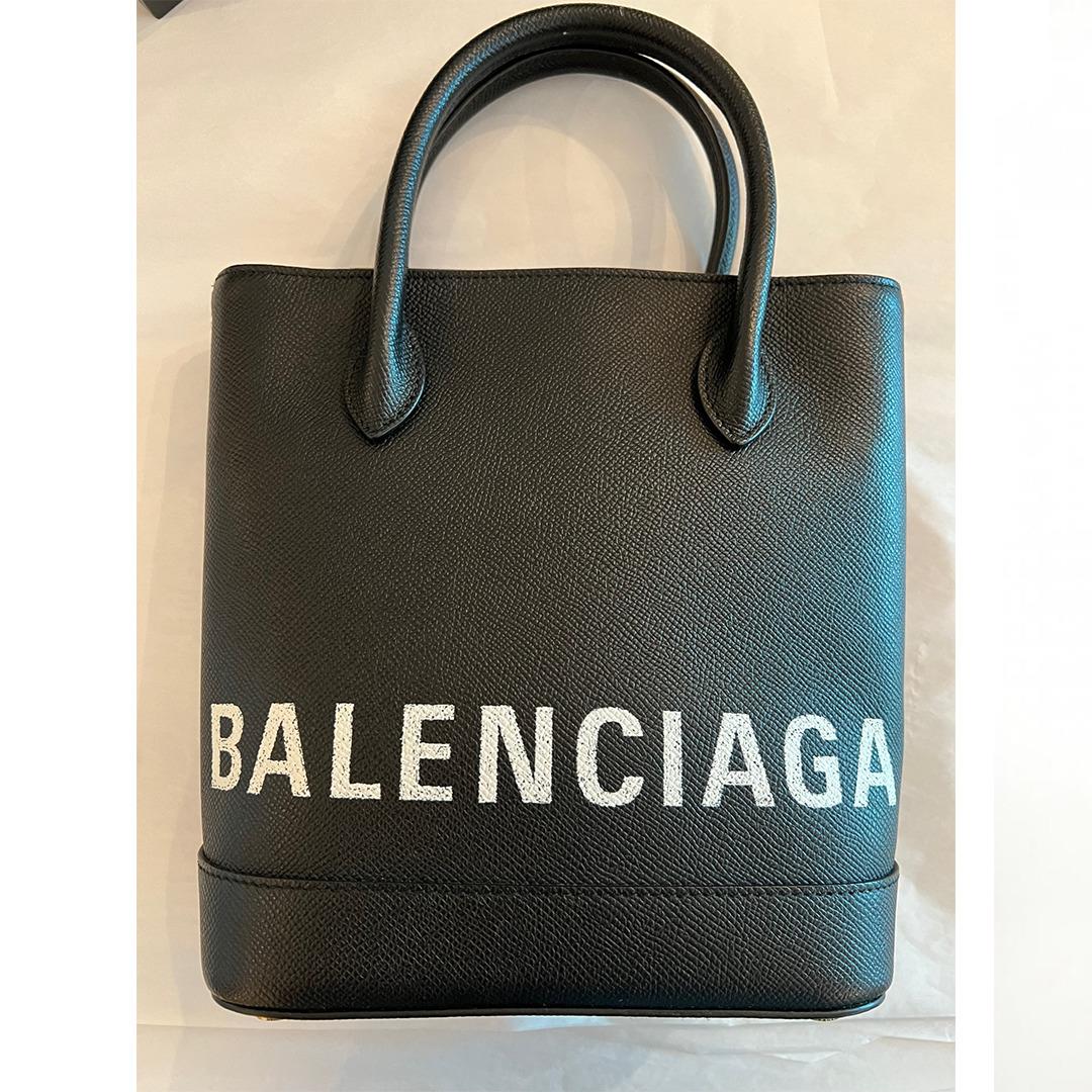 Balenciaga Logo Ville Tote Handbag Leather Bag Xxs Black Shoulder Strap