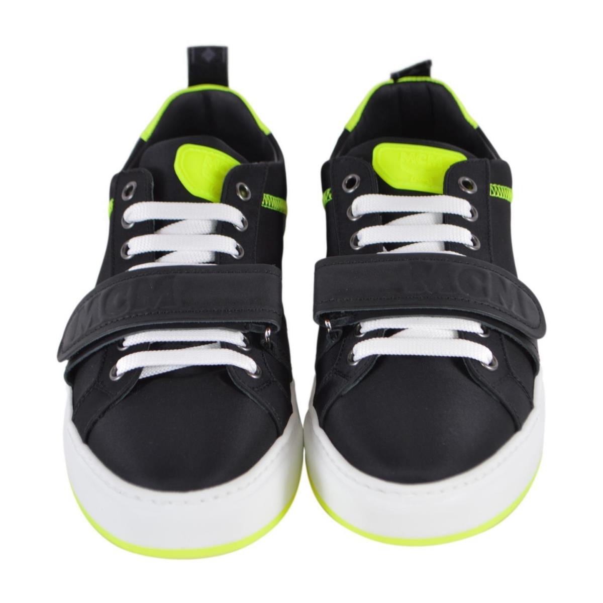 Mcm Women`s Black Neon Yellow Adjustable Low Top Sneakers Shoes 39 9