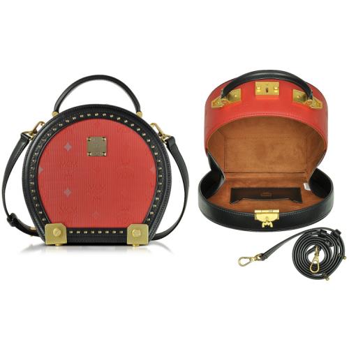 Mcm Berlin Red /black Round Hat Box Cross Body Bag W/tags