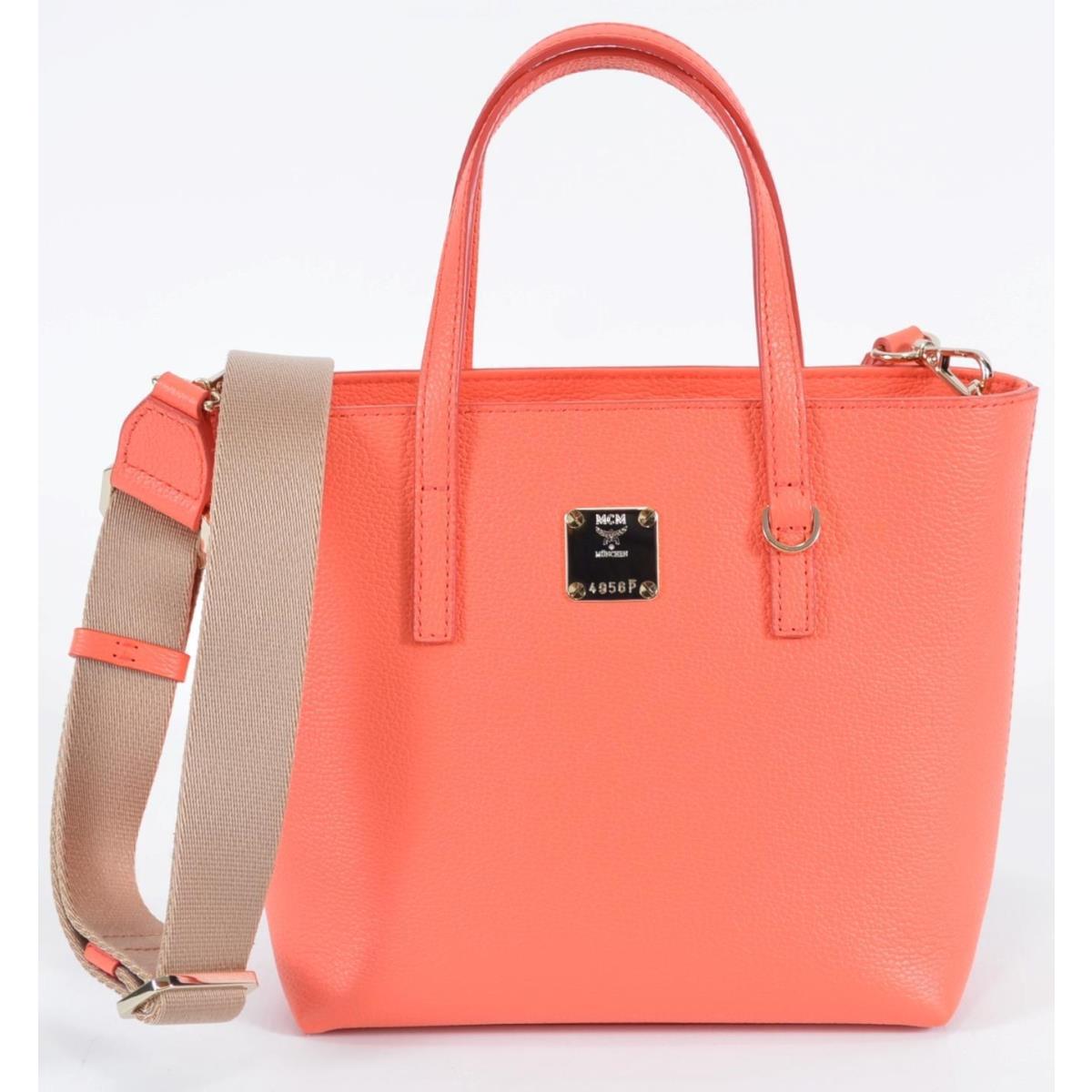 Mcm Hot Coral Leather Mini Crossbody Shopper Tote Purse MWPCSFO02O3001