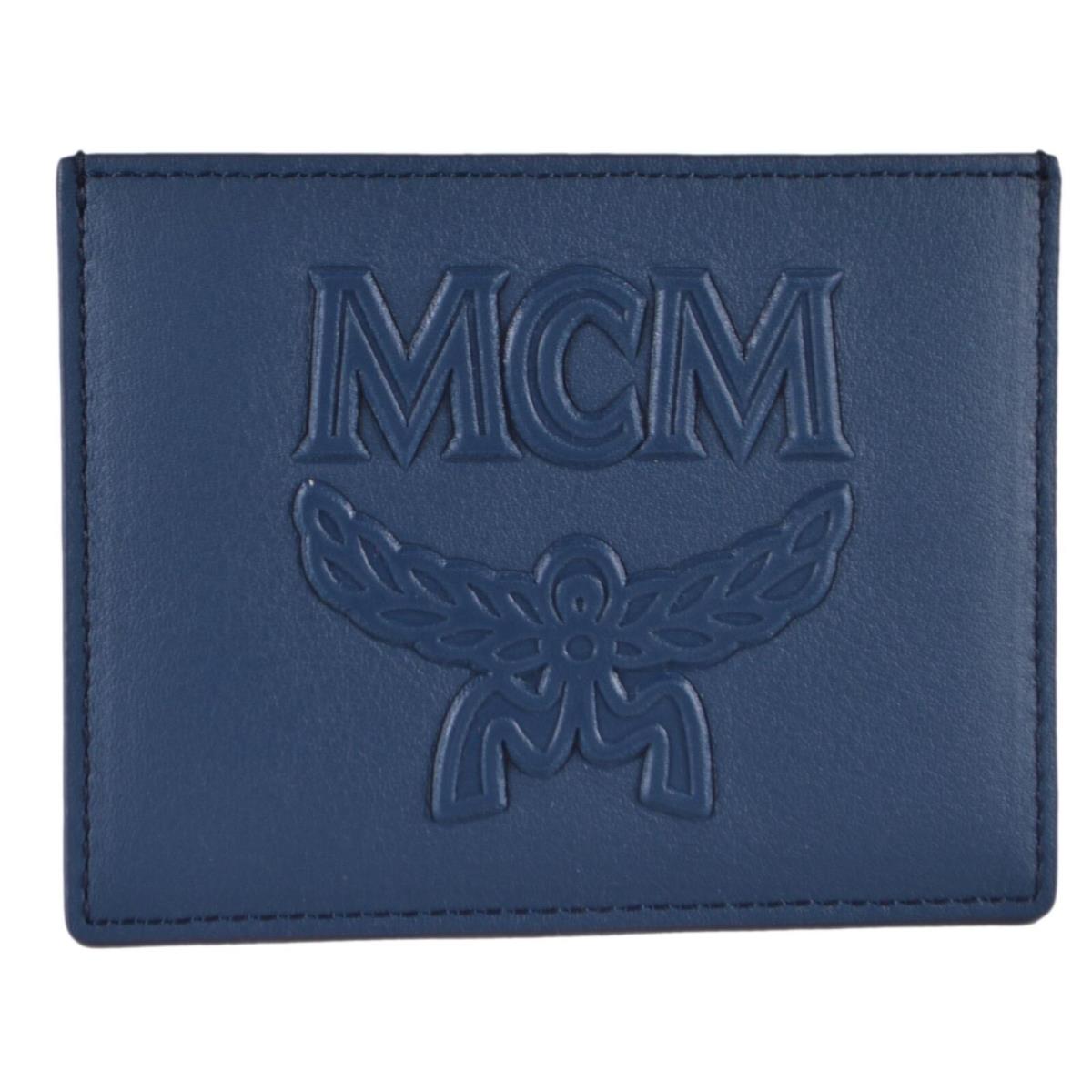 Mcm Blue Leather Visetos Logo Mini Card Case Wallet MXA9ACE23VS001