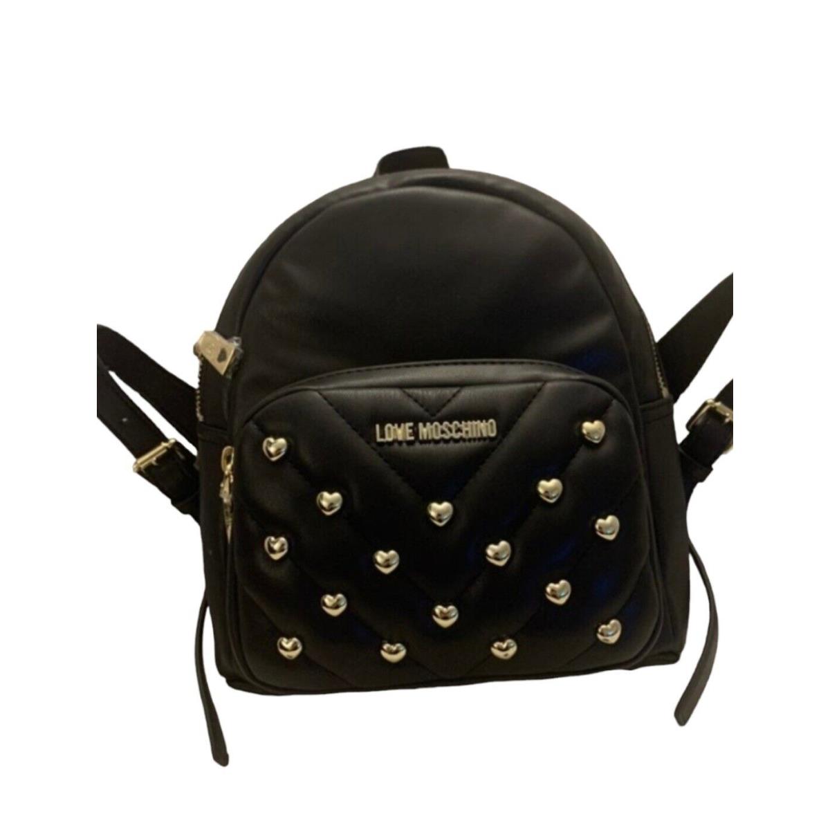 Love Moschino Backpack Black Gold Shoulder Bag Studded Heart Borsa Nappa