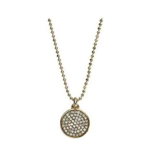 Michael Kors Polished Gold Chain+circle Pave Crystal Pendant Necklace MKJ1393