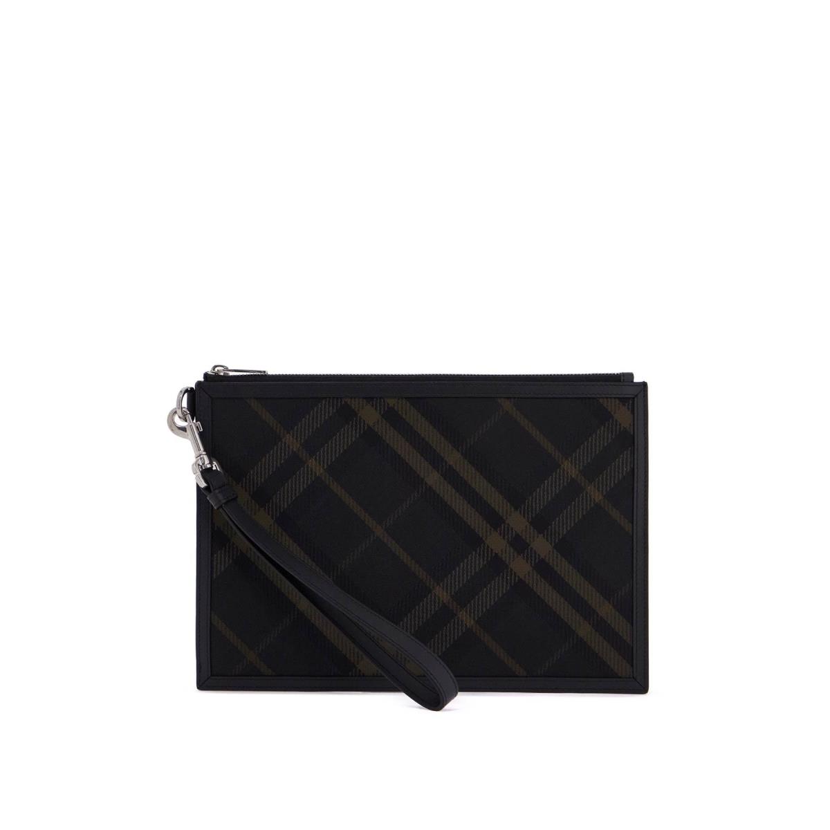 Burberry Ered Checkered Coated Canvas Pouch Bag