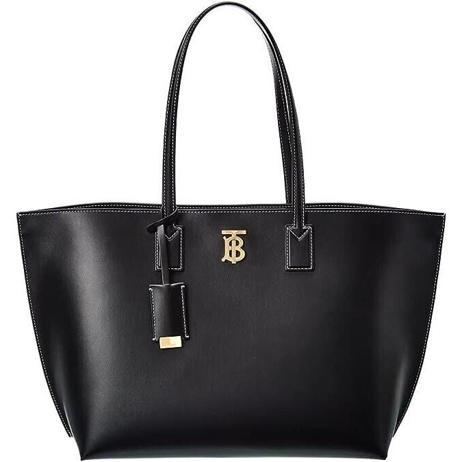 Burberry TB Medium Leather Tote Bag Top Handle Black Gold Italyhandbag Purse