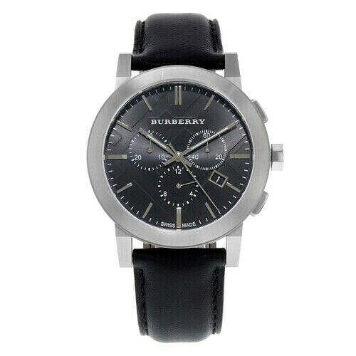 Burberry BU9356 Chronograph Dial Steel Black Leather Men`s Watch
