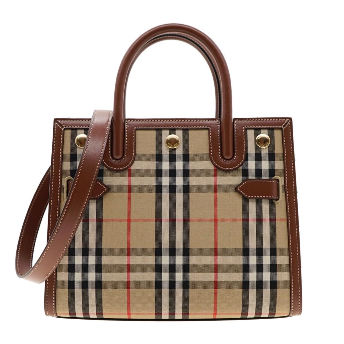 Burberry Title Baby Tote Vintage House Check Canvas Shoulder Bag