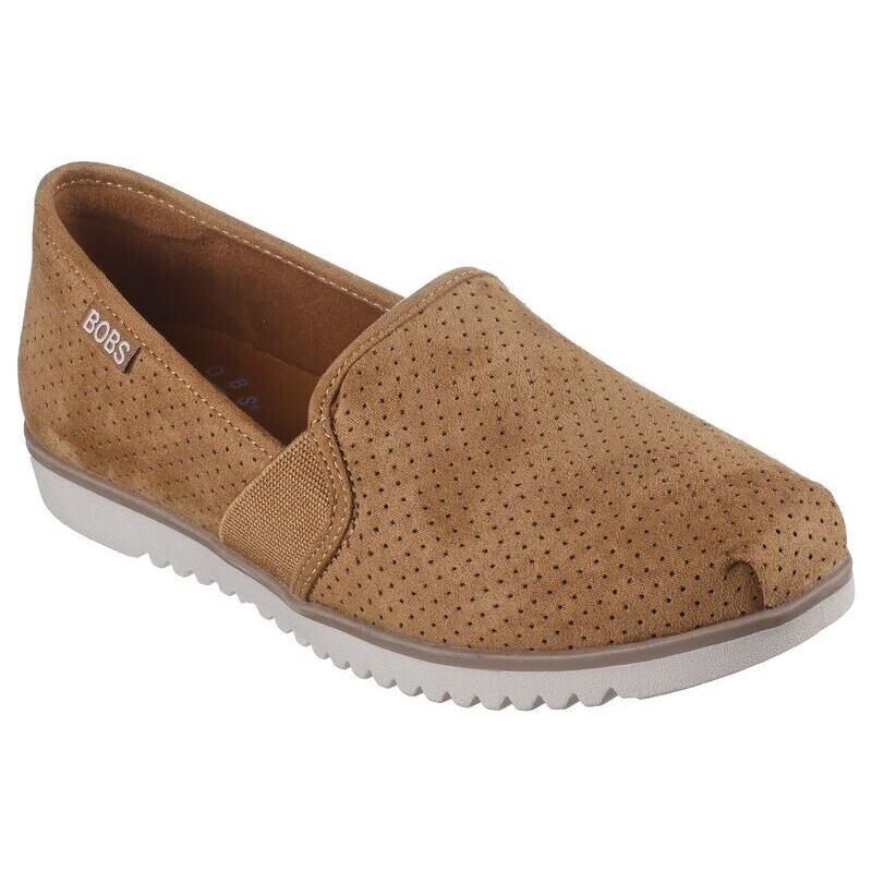 Womens Skechers Bobs Flexpadrille LO - Rich Light Chestnut Suede Flat Shoes - Brown