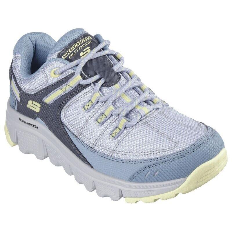 Womens Skechers Summits AT - Artists Bluff Blue Yellow Mesh Shoes - Blue