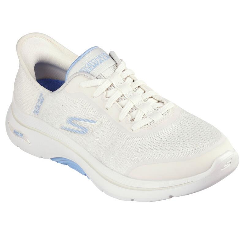 Womens Skechers Slip-ins: GO Walk Arch Fit 2.0 Natural Light Blue Knit Shoes