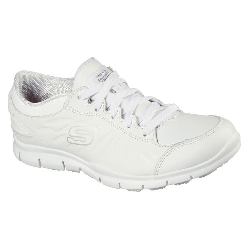 Womens Skechers Work Relaxed Fit: Eldred - Dewey SR White Leather Shoes - White