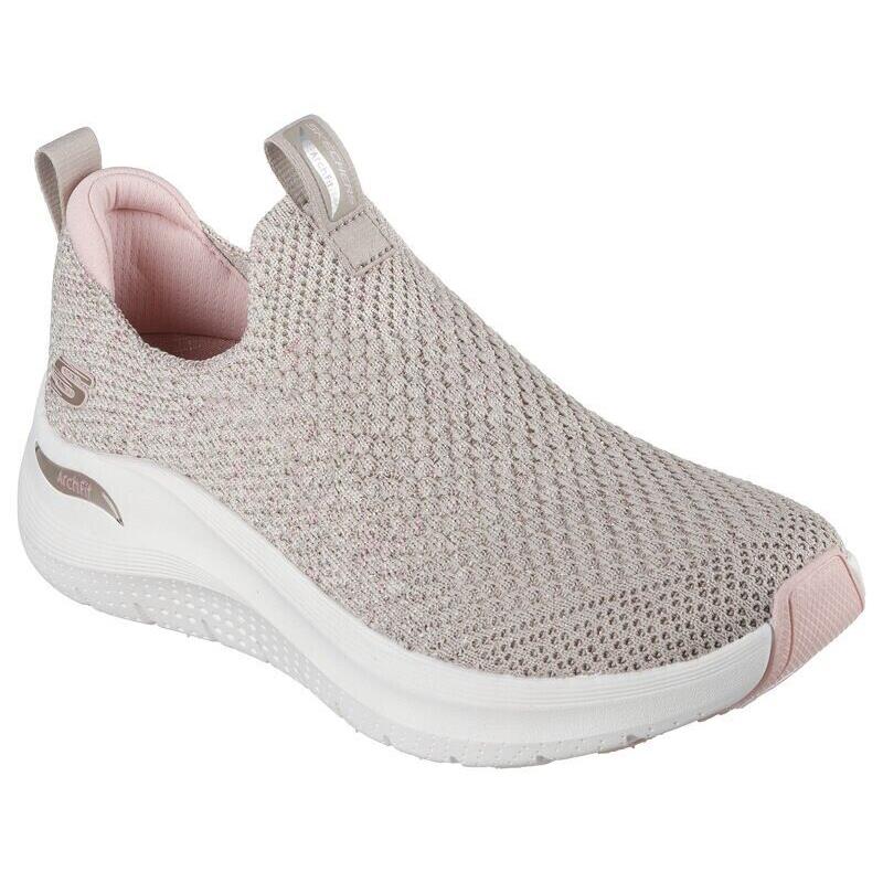 Womens Skechers Arch Fit 2.0 - Sheer Shimmer Taupe Pink Knit Shoes