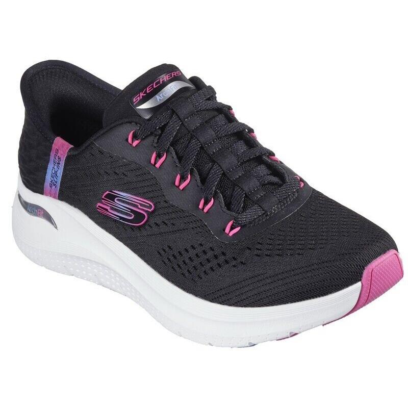 Womens Skechers Slip-ins: Arch Fit 2.0 - Easy Chic Black Hot Pink Mesh Shoes