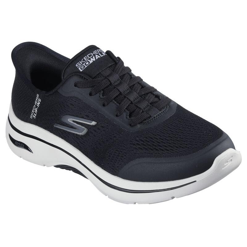 Womens Skechers Slip-ins: GO Walk Arch Fit 2.0 Black White Knit Shoes