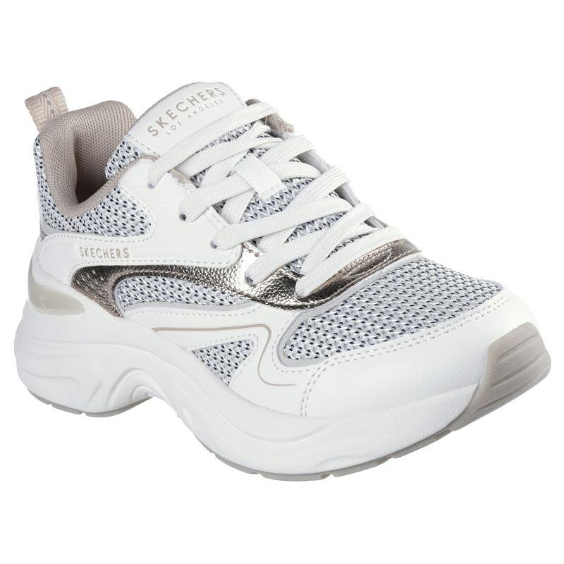 Womens Skechers Hazel - Metallic Soiree White Gold Mesh Shoes