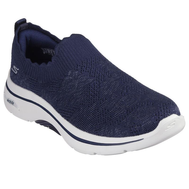 Womens Skechers GO Walk Arch Fit 2.0 - Rosa Linda Navy White Knit Shoes