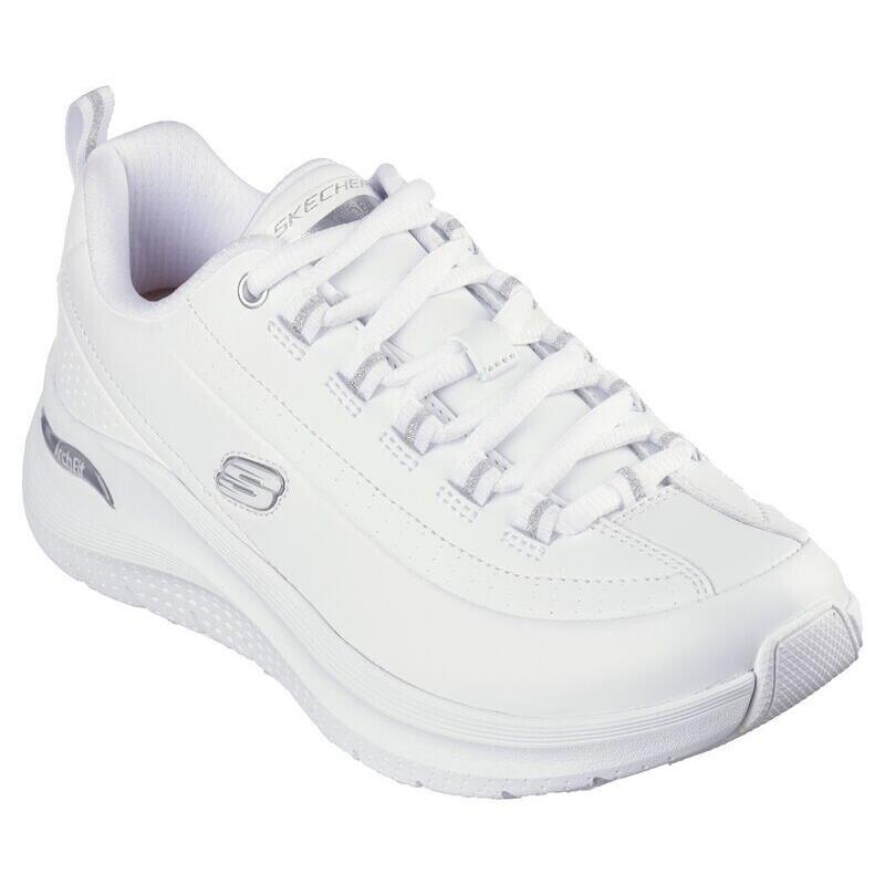 Womens Skechers Arch Fit 2.0 - Star Bound White Silver Leather Shoes