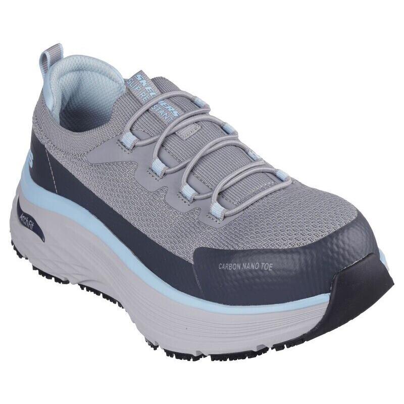 Womens Skechers Work: Max Cushioning Arch Fit Gray Aqua Mesh Shoes