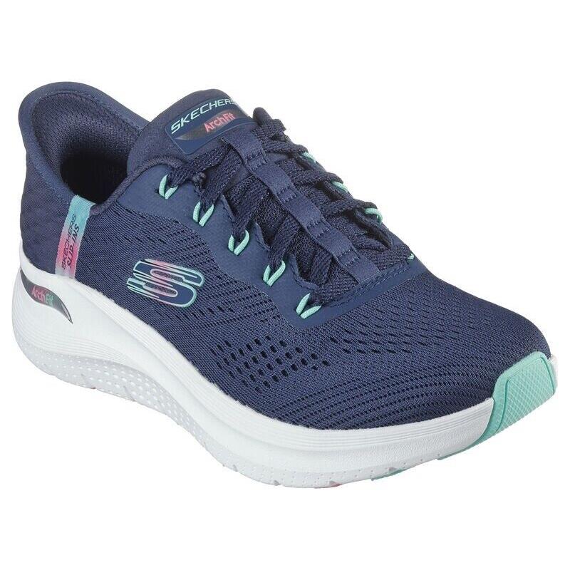 Womens Skechers Slip-ins: Arch Fit 2.0 - Easy Chic Navy Turquoise Mesh Shoes