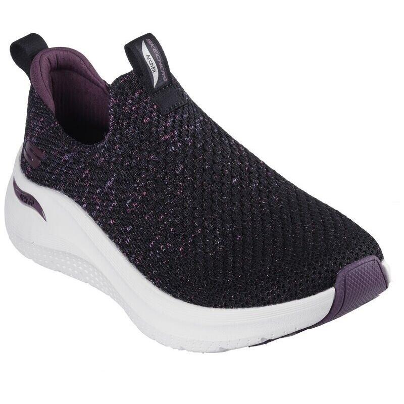 Womens Skechers Arch Fit 2.0 - Sheer Shimmer Black Purple Knit Shoes