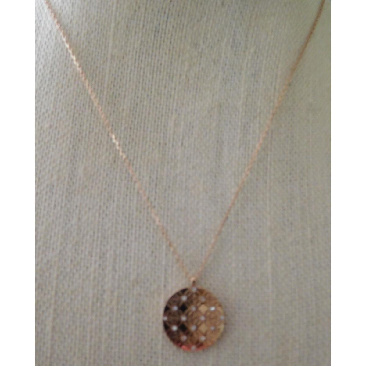 Michael Kors Heritage Monogram Rose Gold Tone Pendant Necklace/ Crystal-$115