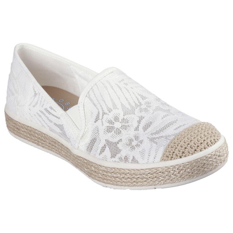 Womens Skechers Bobs Flexpadrille Luxe - Sheer Joy Off White Knit Flat Shoes