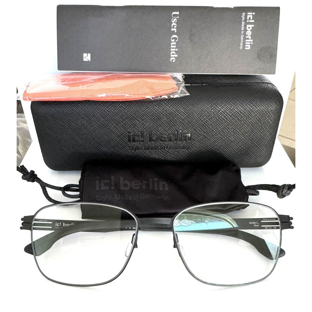 Ic Berlin Andy L. Eyeglasses Black RX Metal Men s Frame 53mm