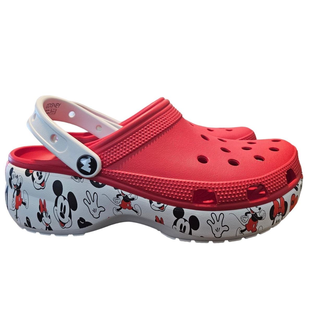 Crocs Disney Mickey Platform Clogs Womens Size 10 Minnie Mouse Red White Slip On