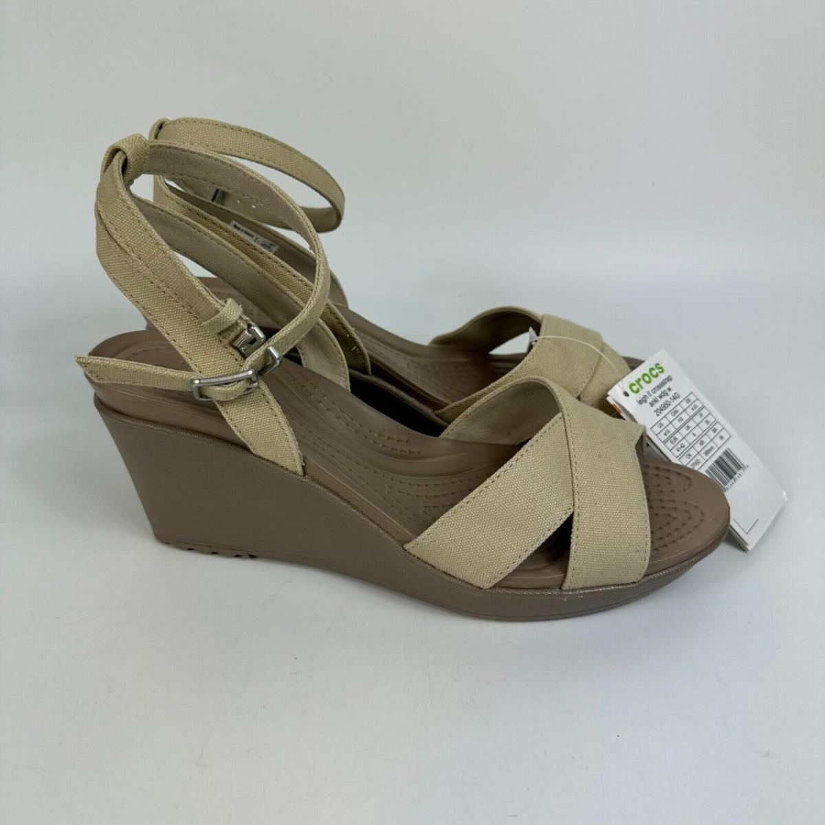 Crocs Leigh II Cross Strap Women`s Size 10 Wedge Sandals Casual Beige/khaki